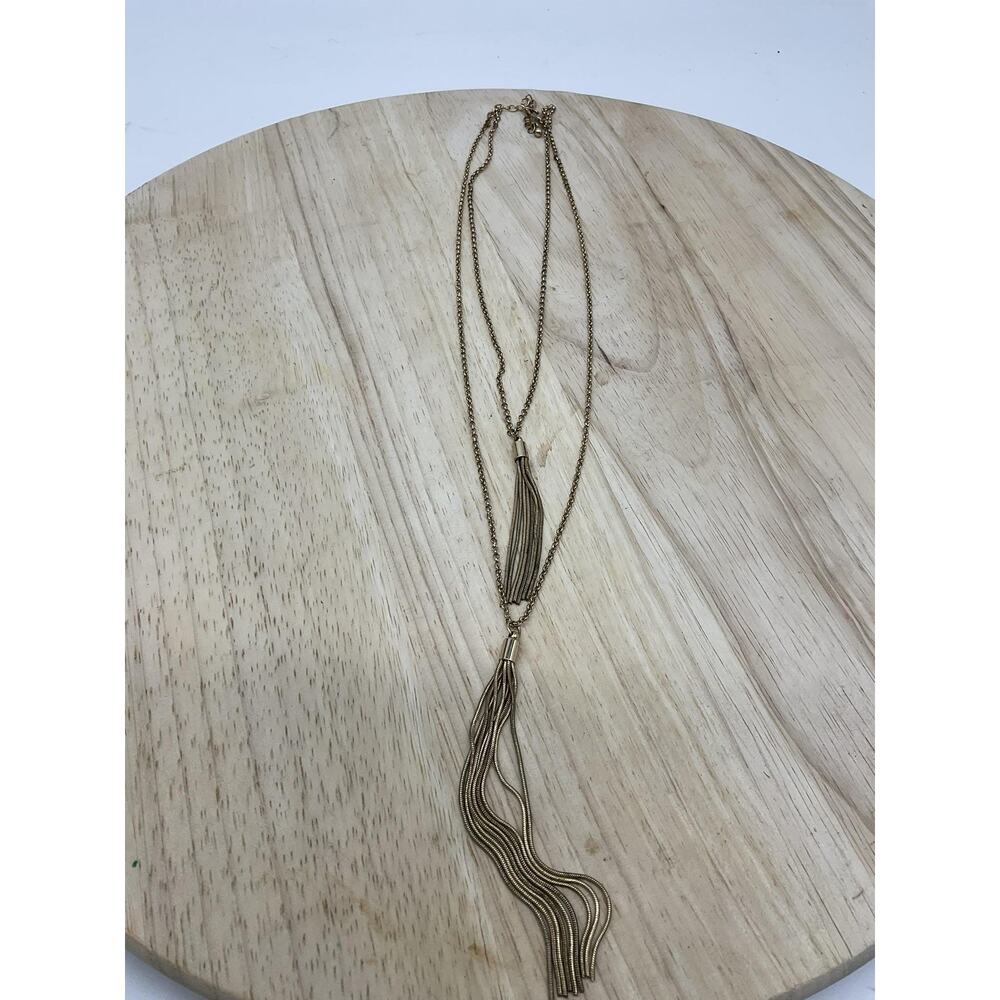 Gold Tone Layered Tassel Necklace Fringe Y Drop Long Lobster Womens Jewelry VTG
